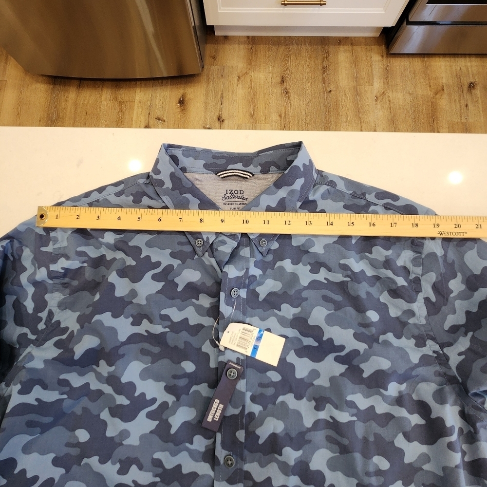NWT Izod Saltwater Shirt Men's XL Blue Camouflage Untucked Long Sleeve Stretch - Picture 8 of 12